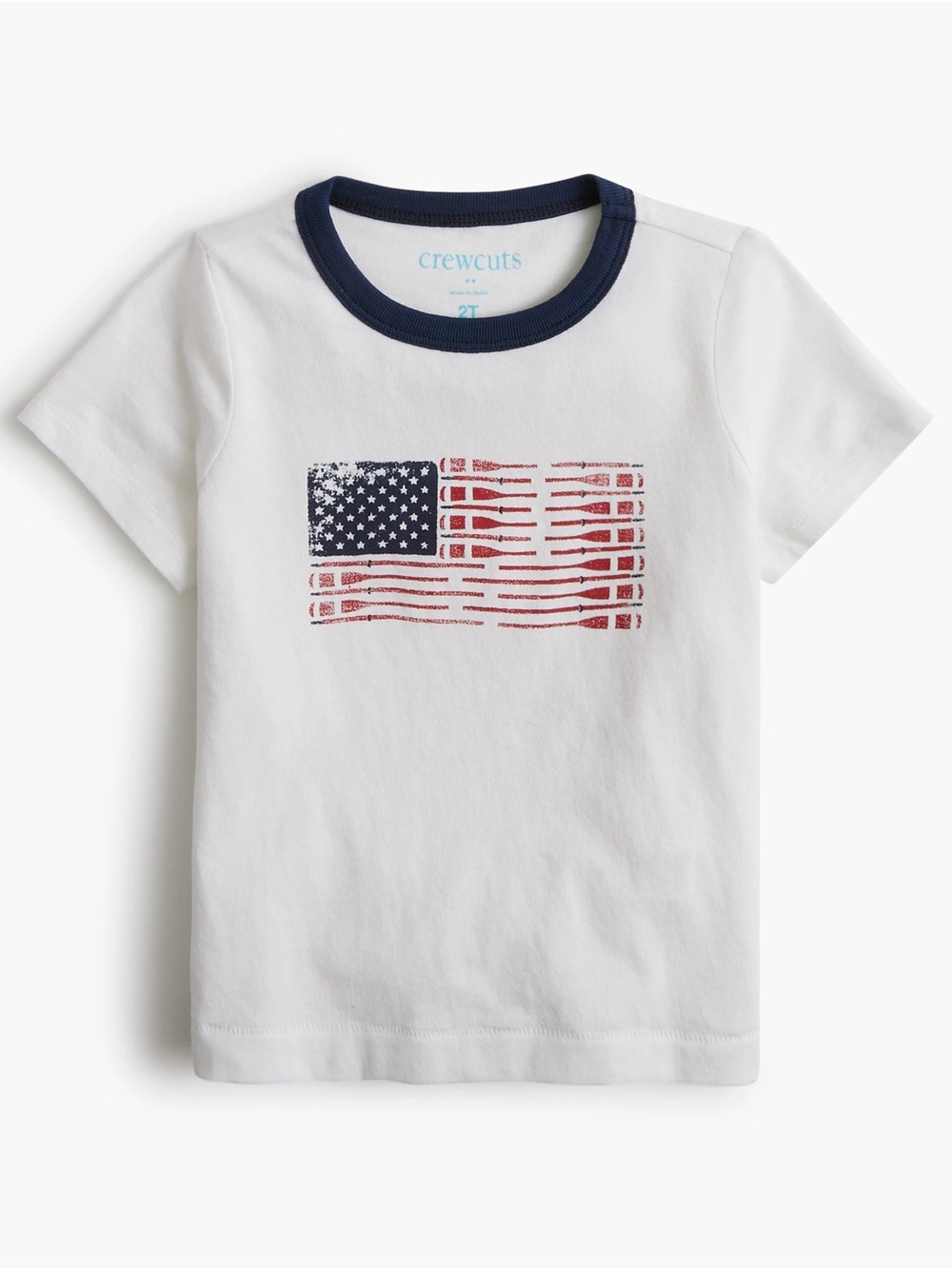 Crewcuts White Tee with Red & Navy Flag Graphic